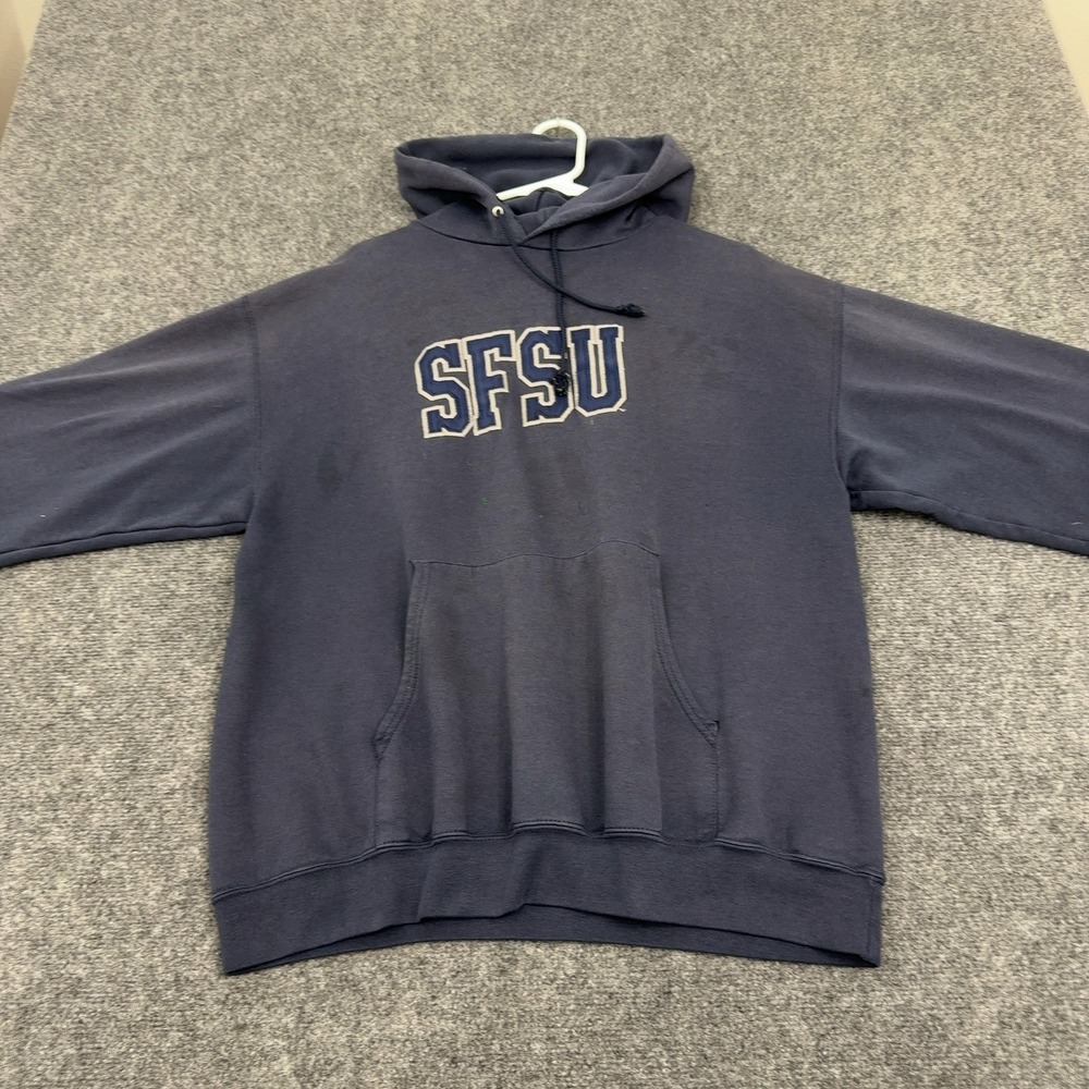 SFSU Champion Hoodie Mens L Navy Heavyweight Distressed Collegiate Streetwear